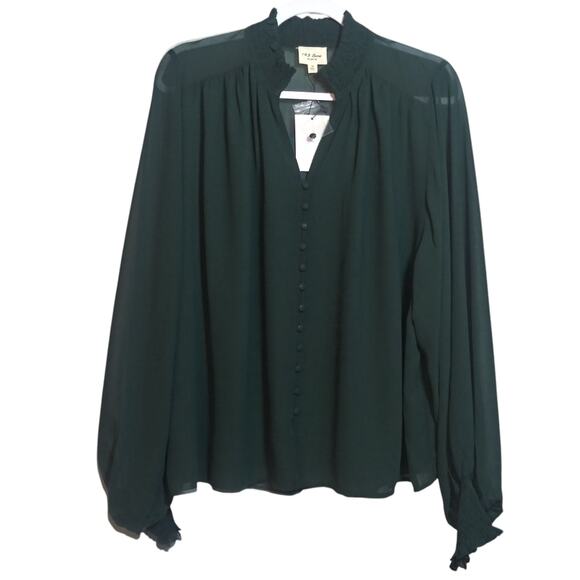 143 Story By Lineup Good Times Pine Green Chiffon Blouse Business NWT Size M - Picture 1 of 8